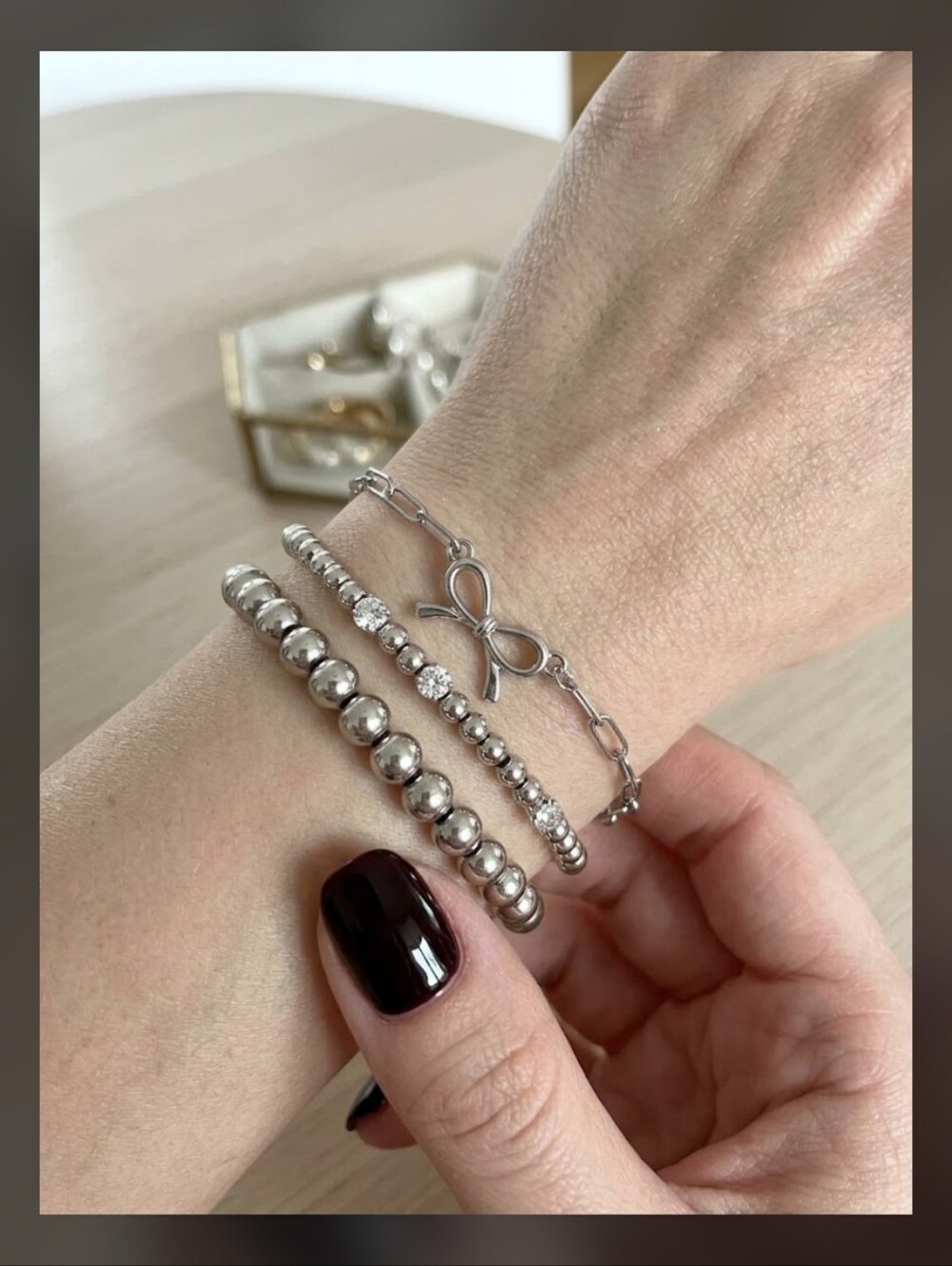 Silver Bow Layered Bracelet Set (3 Bracelets),  NIP